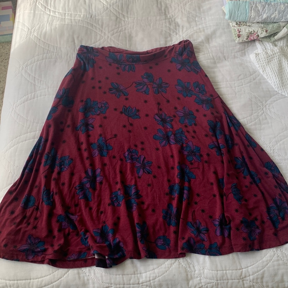 ModCloth berry colored floral midi skirt size large